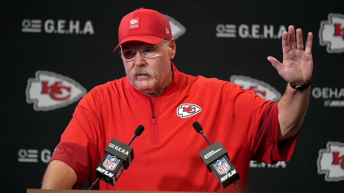 Kansas City Chiefs head coach Andy Reid speaking at a news conference