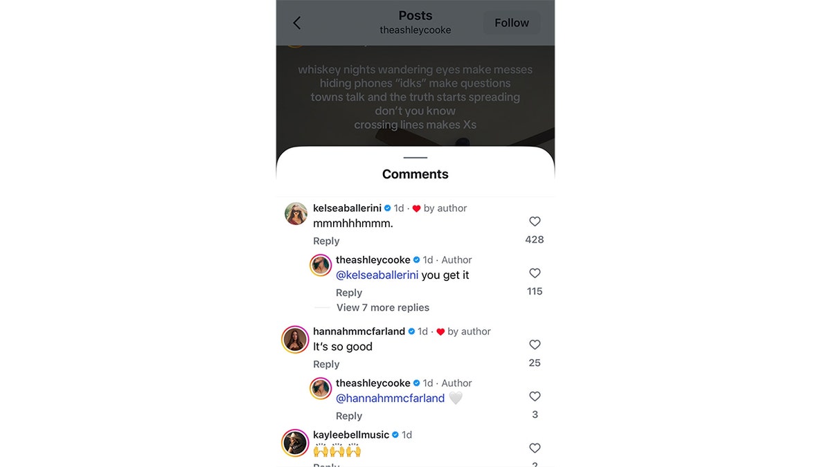 Kelsea Ballerini leaving a comment on Instagram post