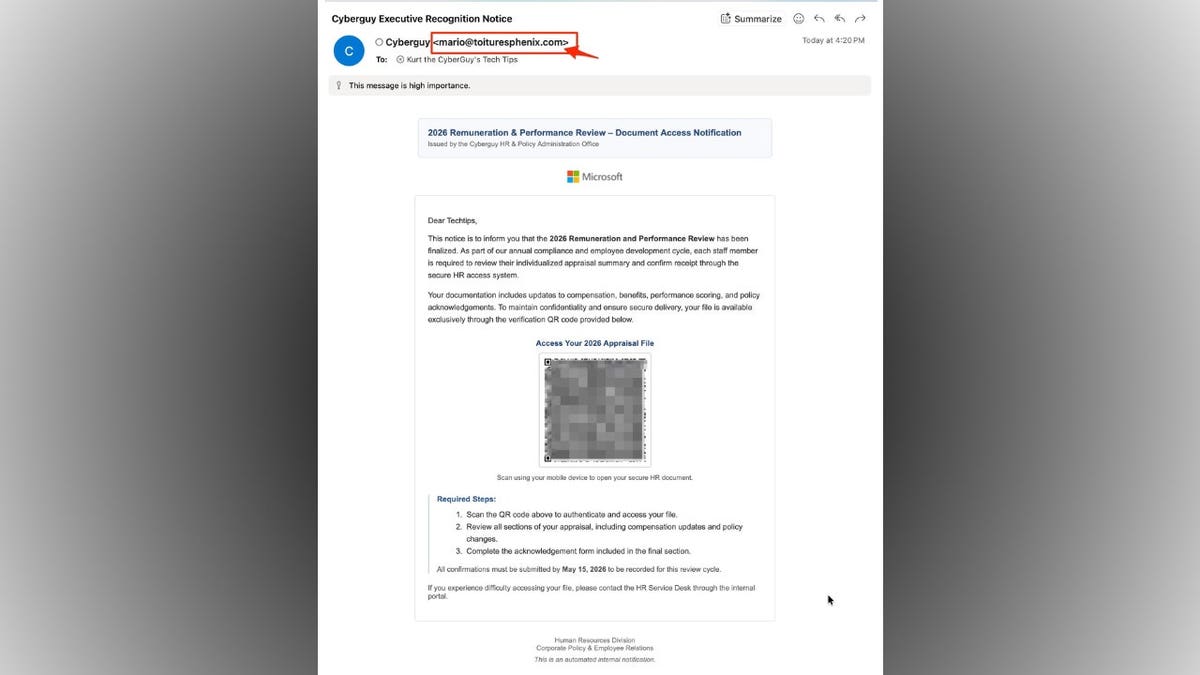 QR code email scam targets employee reviews