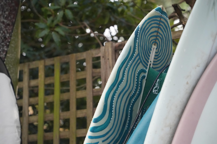 One of Rebel's boards, featuring their artwork, at home on the Surf Coast.