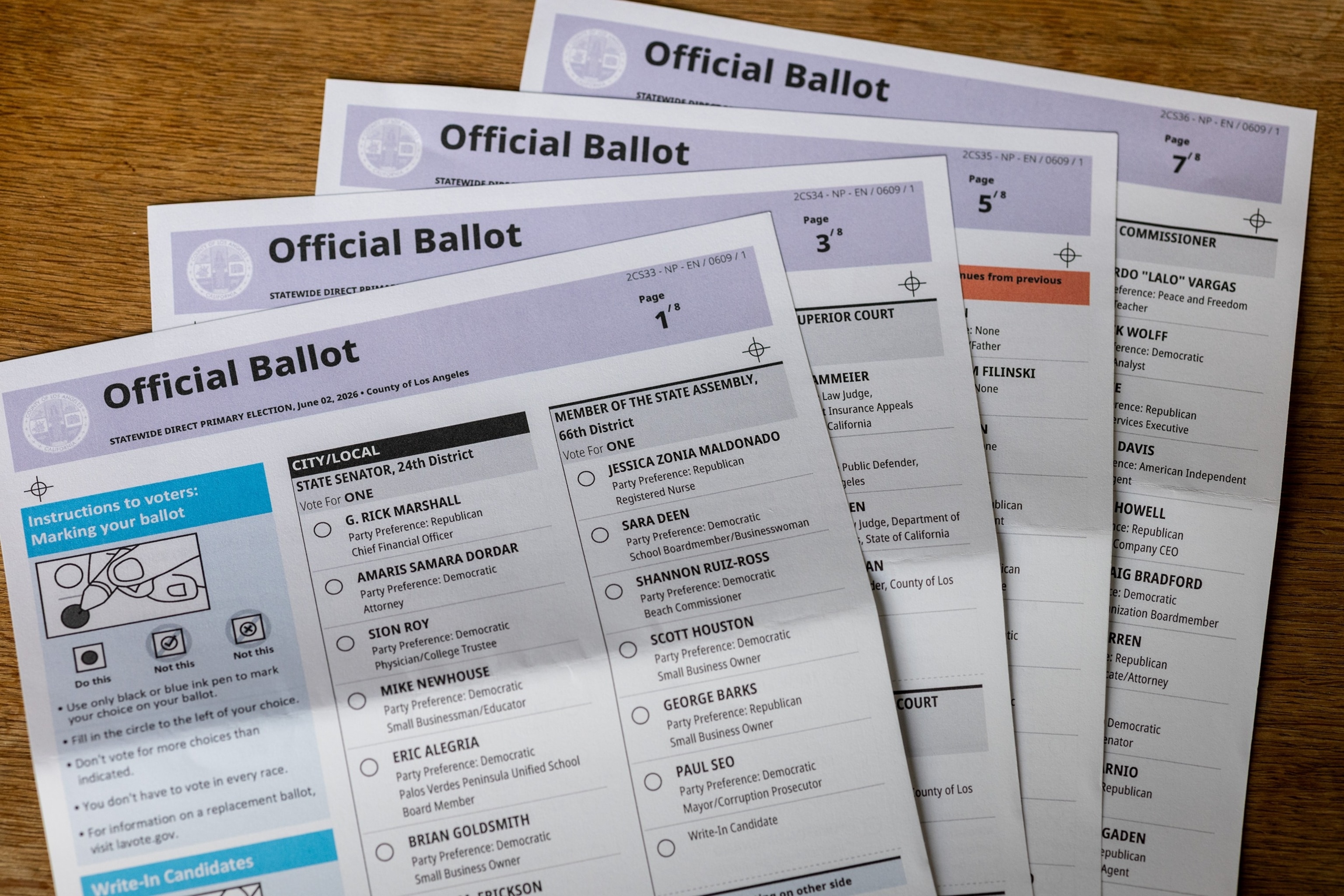 PHOTO: Ahead of the June 2, 2026, California primary election, Los Angeles Officials announced, May 31, 2026, that investigations are underway after a vote center was vandalized and ballots were found burned in an official ballot drop-off box. 